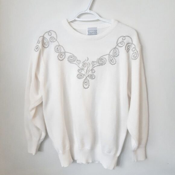 Vintage White Embellished Knit Sweater - Picture 1 of 5